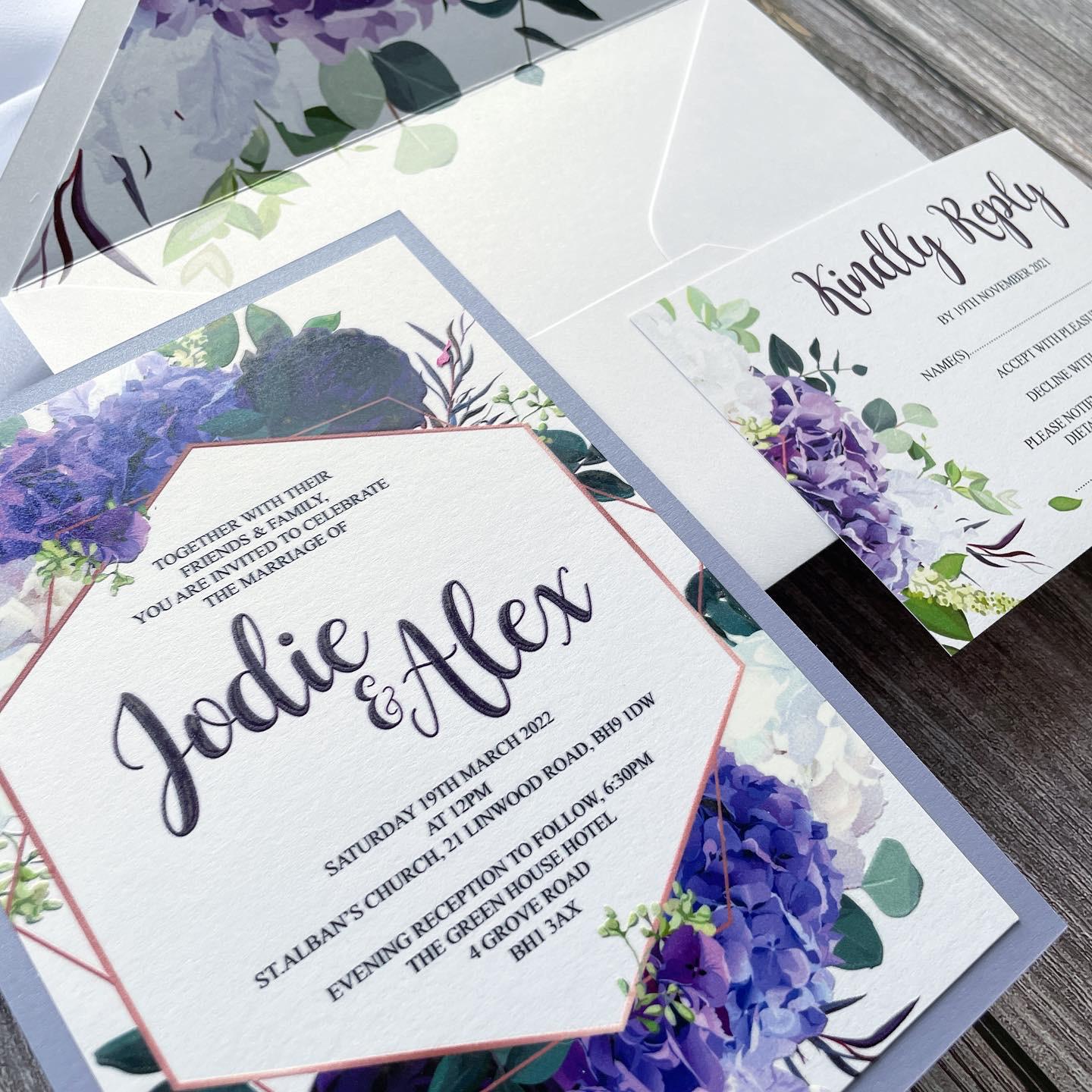 Lilac, Lavender & Purple Wedding Invitation with Matching Inserts & Envelope With Liner thumbnail 2