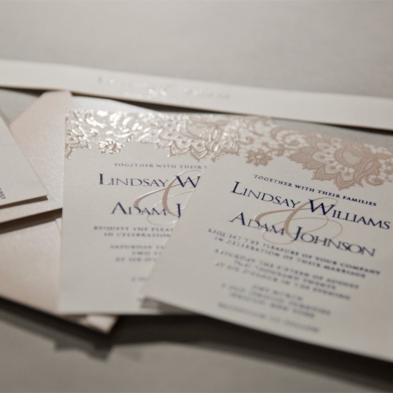 UV Printed Lace Wedding Invitation, Blush & Navy, Custom Suite thumbnail 3