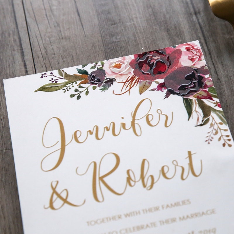 UV Printed Burgundy Floral Wedding Invitation, RSVP Set thumbnail 4