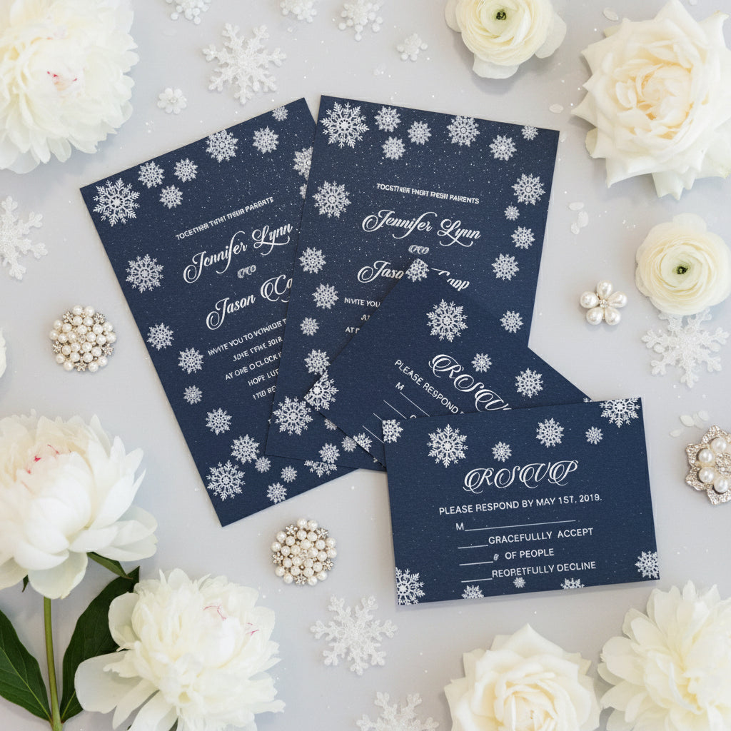 Snowflake UV Printed Wedding Invitation, Winter Wedding image 1
