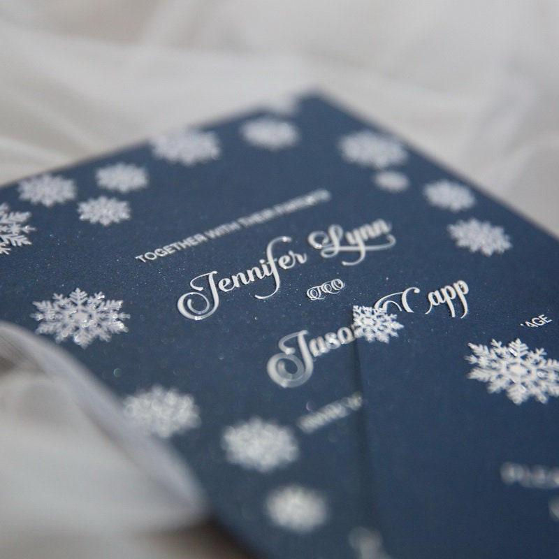 Snowflake UV Printed Wedding Invitation, Winter Wedding thumbnail 2