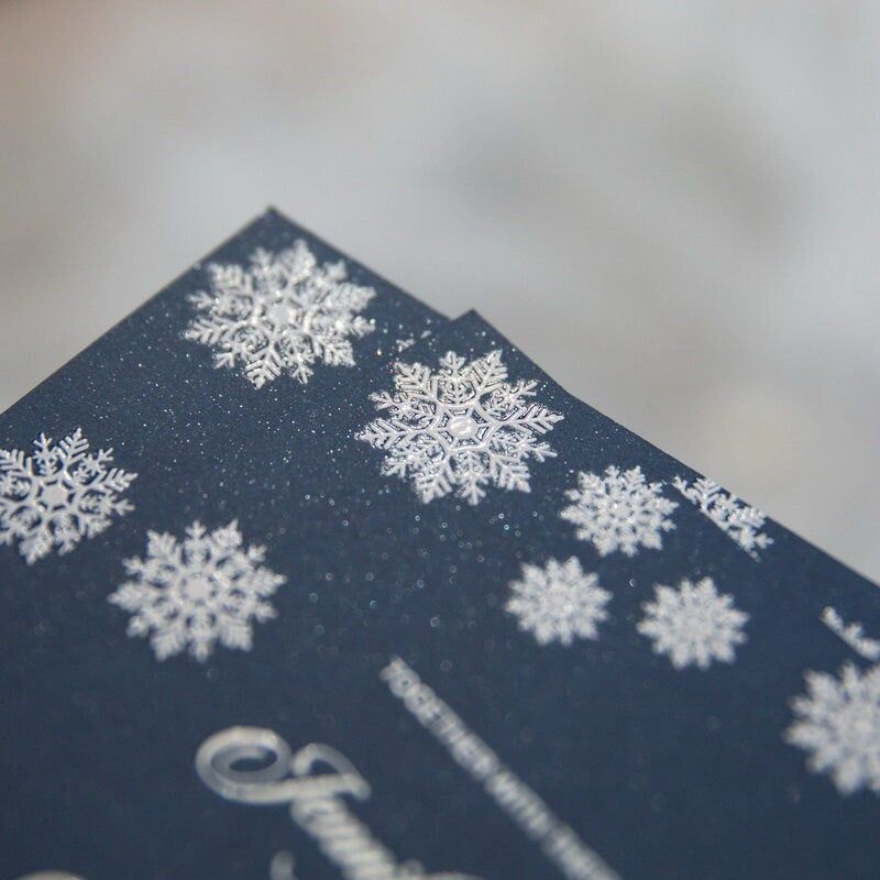 Snowflake UV Printed Wedding Invitation, Winter Wedding thumbnail 3