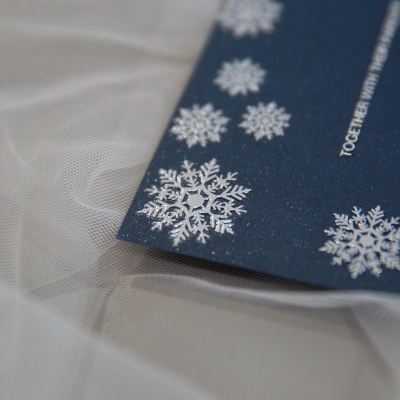 Snowflake UV Printed Wedding Invitation, Winter Wedding thumbnail 4