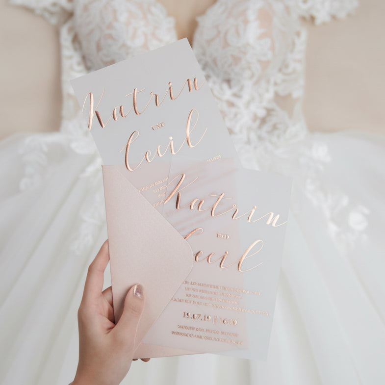 Rose Gold Foil Vellum Wedding Invitation Suite image 1