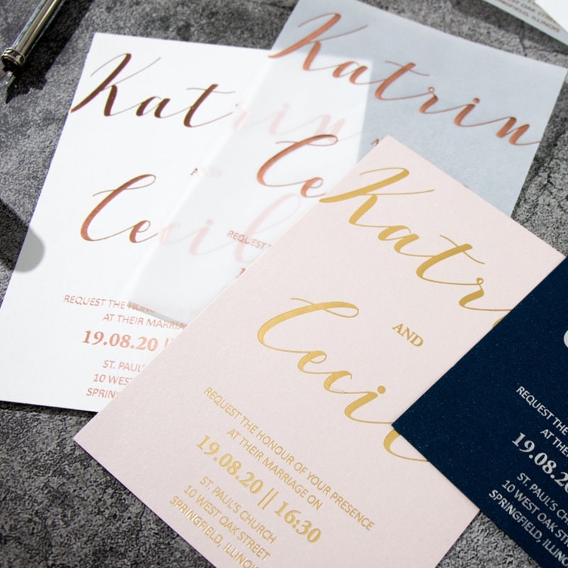 Rose Gold Foil Vellum Wedding Invitation Suite thumbnail 2