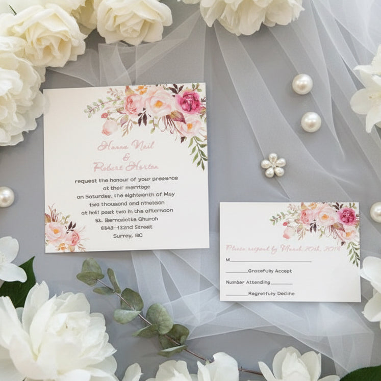 Pink Floral UV Printed Wedding Invitation image 1