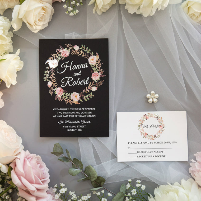 Floral Wreath UV Printed Wedding Invitation Suite image 1