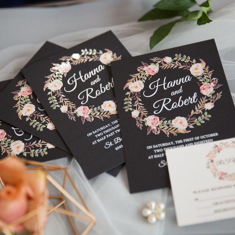 Floral Wreath UV Printed Wedding Invitation Suite thumbnail 2
