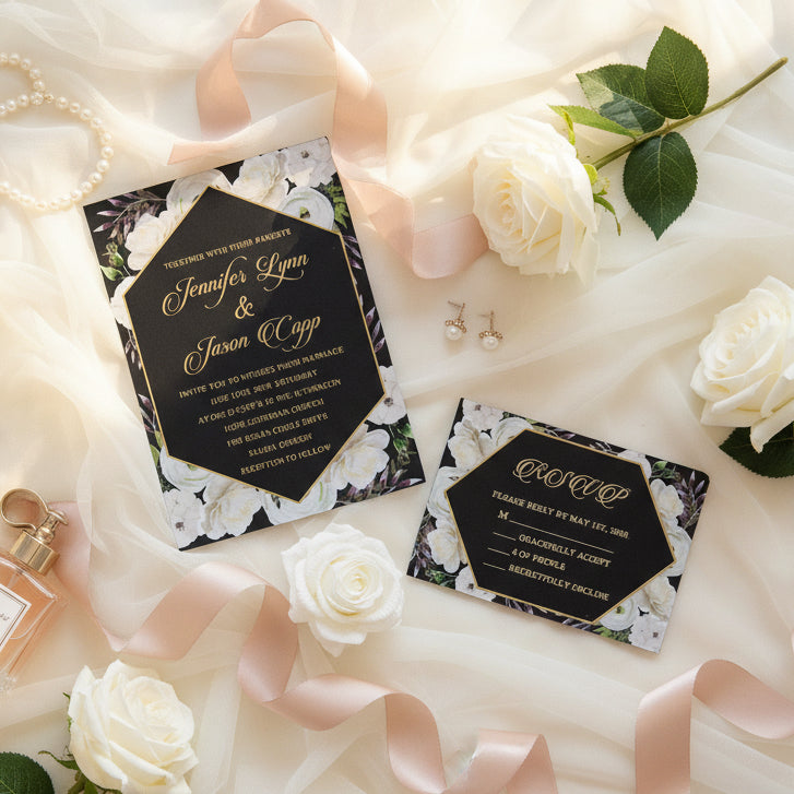 Floral UV Printed Wedding Invitation Suite image 1