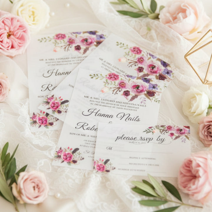 Floral UV Printed Vellum Wedding Invitation image 1