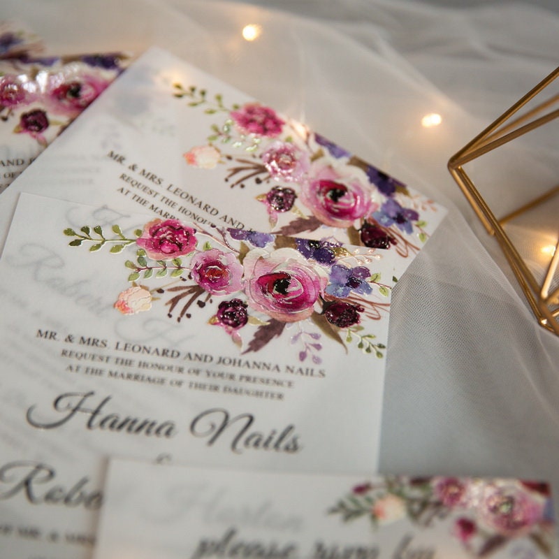 Floral UV Printed Vellum Wedding Invitation thumbnail 2