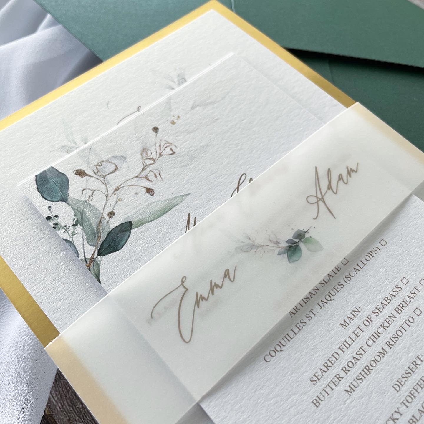Emerald Green & Gold Mirror Wedding Invitation thumbnail 3