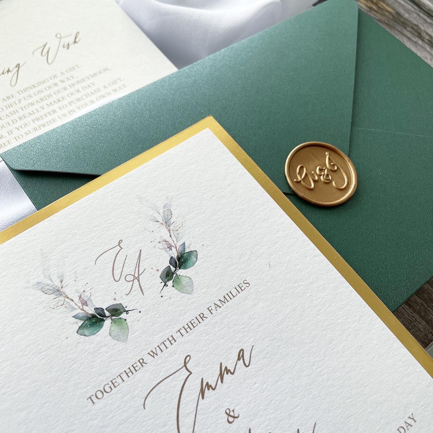 Emerald Green & Gold Mirror Wedding Invitation thumbnail 4