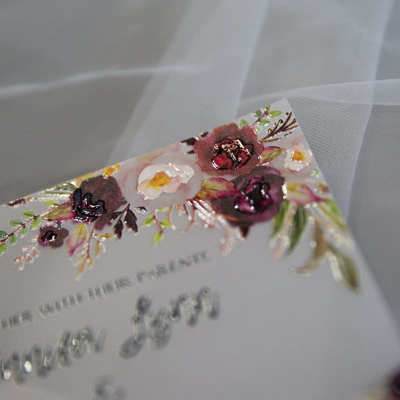 Burgundy Floral UV Printed Wedding Invitation thumbnail 2