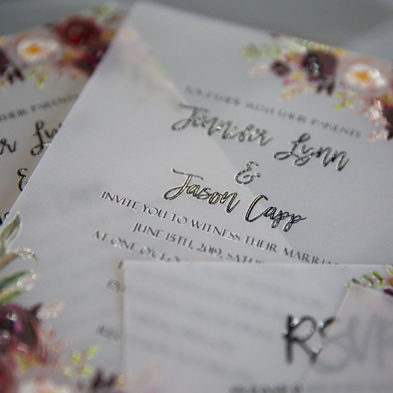 Burgundy Floral UV Printed Wedding Invitation thumbnail 3