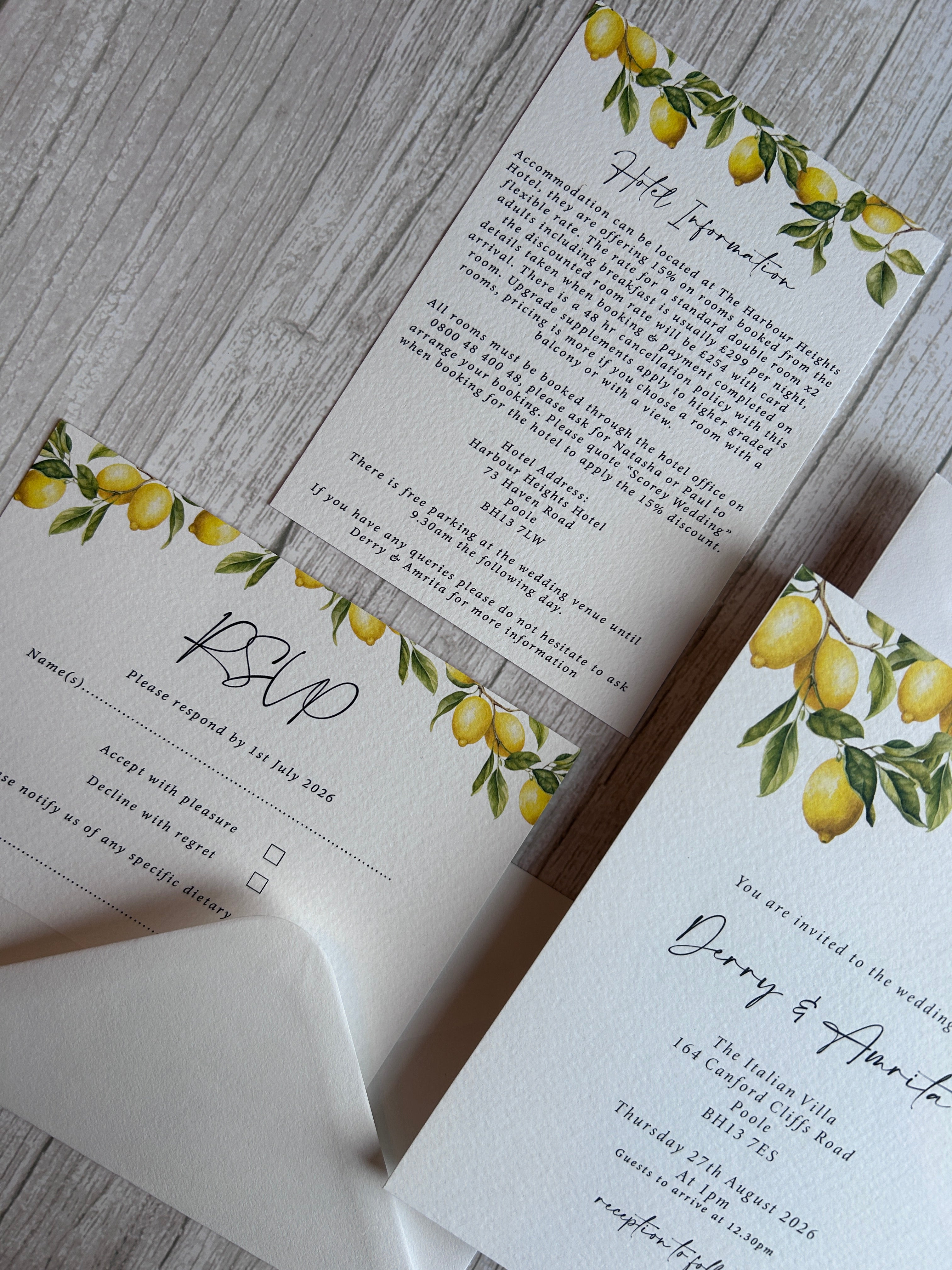 Italian Lemon Wedding Invitation With Lemon Thread & Personalised Wax Seal thumbnail 5