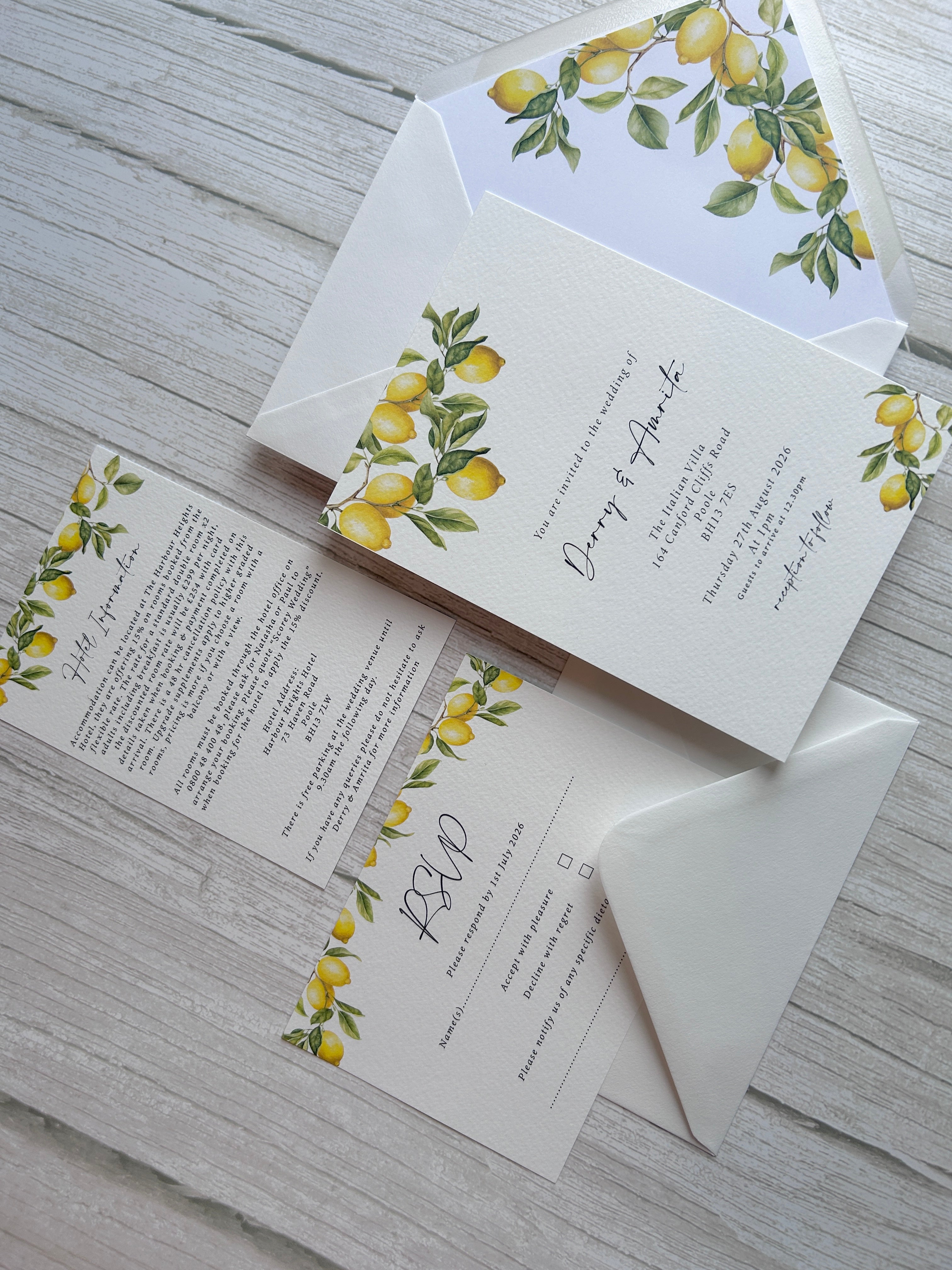 Italian Lemon Wedding Invitation With Lemon Thread & Personalised Wax Seal thumbnail 6