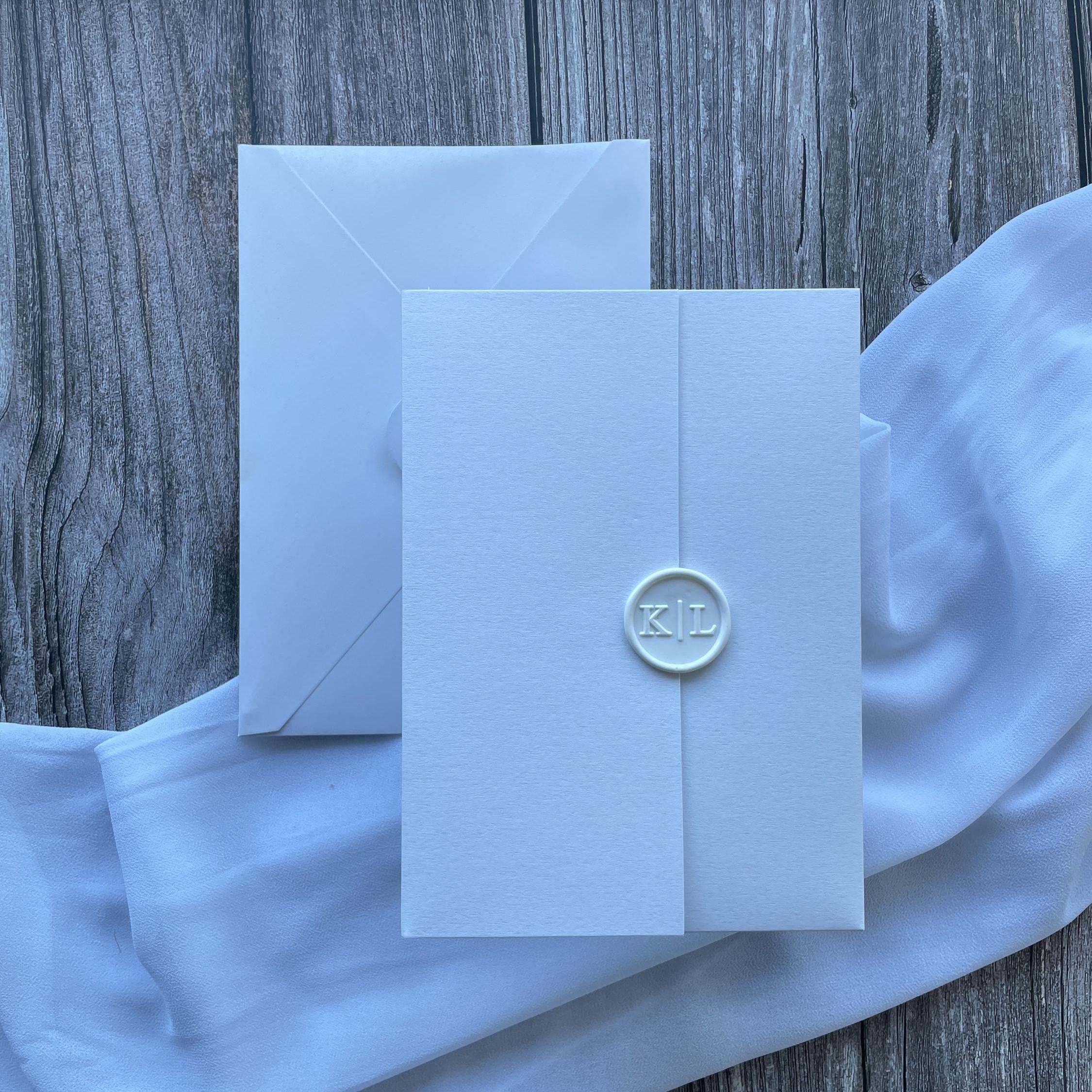 Modern Mimimalist White and Gold Foil Wedding Invitation with Inserts and Wax Seal | Modern Invite | Wedding Invitation | Gold foiled invite thumbnail 3