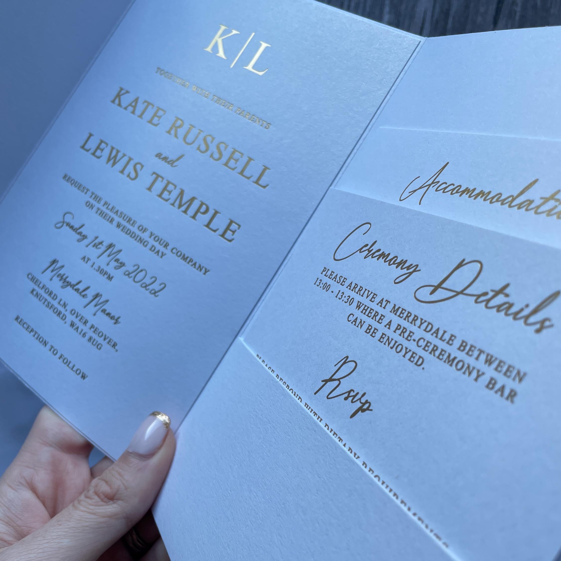 Modern Mimimalist White and Gold Foil Wedding Invitation with Inserts and Wax Seal | Modern Invite | Wedding Invitation | Gold foiled invite thumbnail 5
