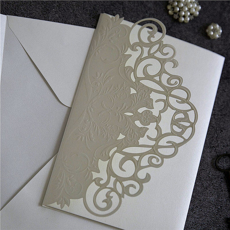 Laser Cut Wedding Invitation, Ivory Embossed Shimmer Card thumbnail 3