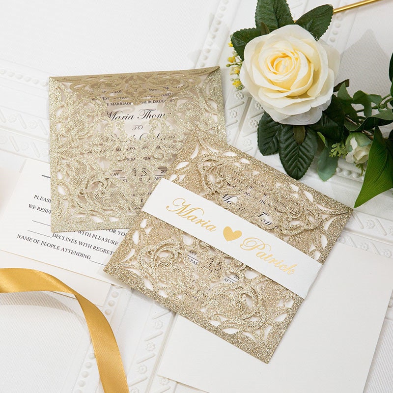 Gold Glitter Laser Cut Wedding Invitation, Ivory Shimmer Suite thumbnail 5