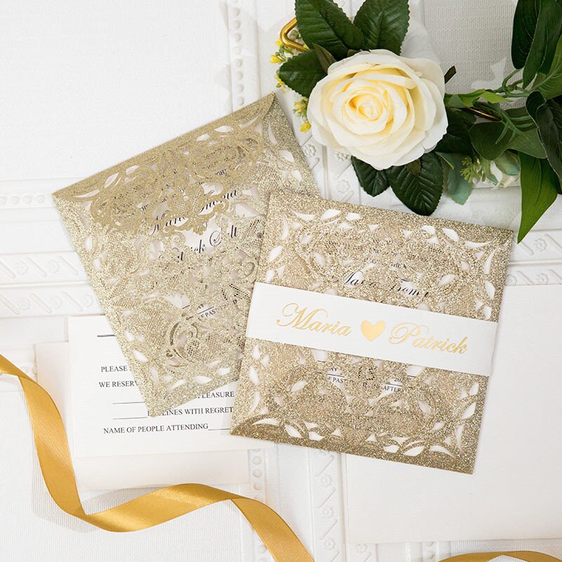Gold Glitter Laser Cut Wedding Invitation, Ivory Shimmer Suite thumbnail 6