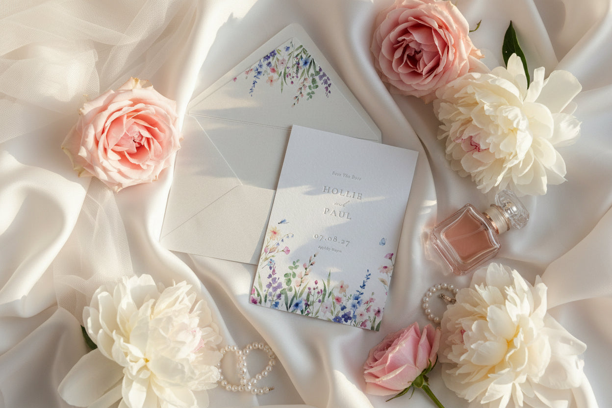 Letterpress Wildflower Save The Date with Envelope Liner image 1
