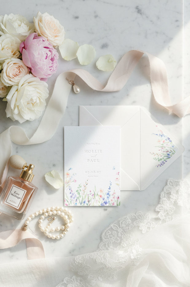 Letterpress Wildflower Save The Date with Envelope Liner thumbnail 2