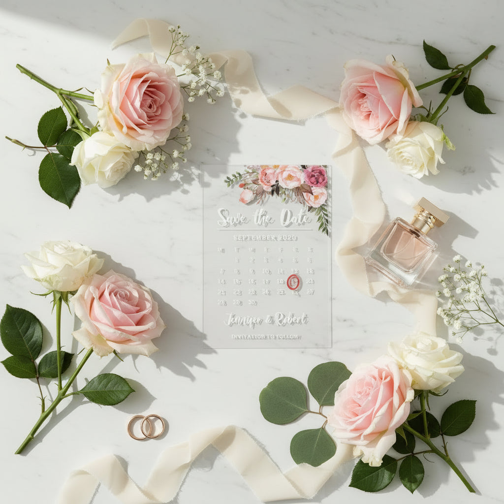 Blush & Pink Clear Acrylic Calendar Save The Date image 1