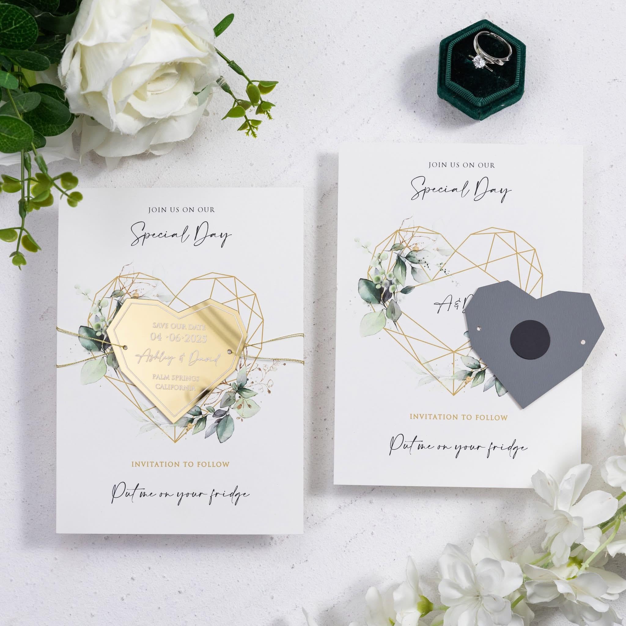 Mirror Acrylic Heart Wedding Save The Date | Magnetic Card image 1