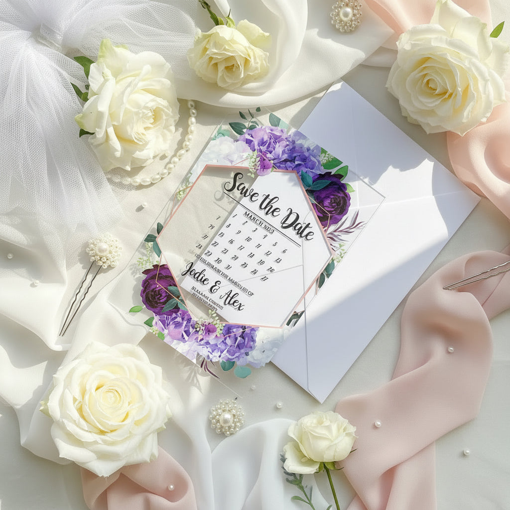 Floral Acrylic Wedding Save The Date Calendar Invite image 1