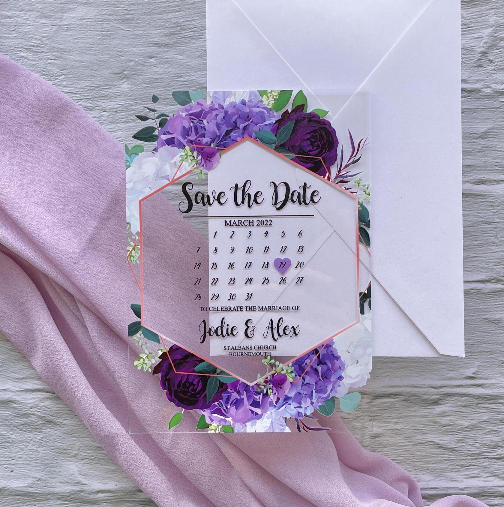 Floral Acrylic Wedding Save The Date Calendar Invite thumbnail 2