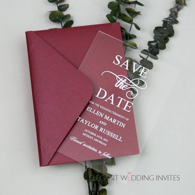 Modern Clear Acrylic Save The Date With Envelope thumbnail 2