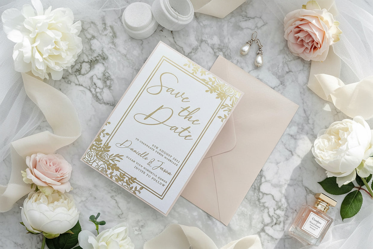 Blush Pink and Gold Foil Save the Date | Wedding Invitation image 1