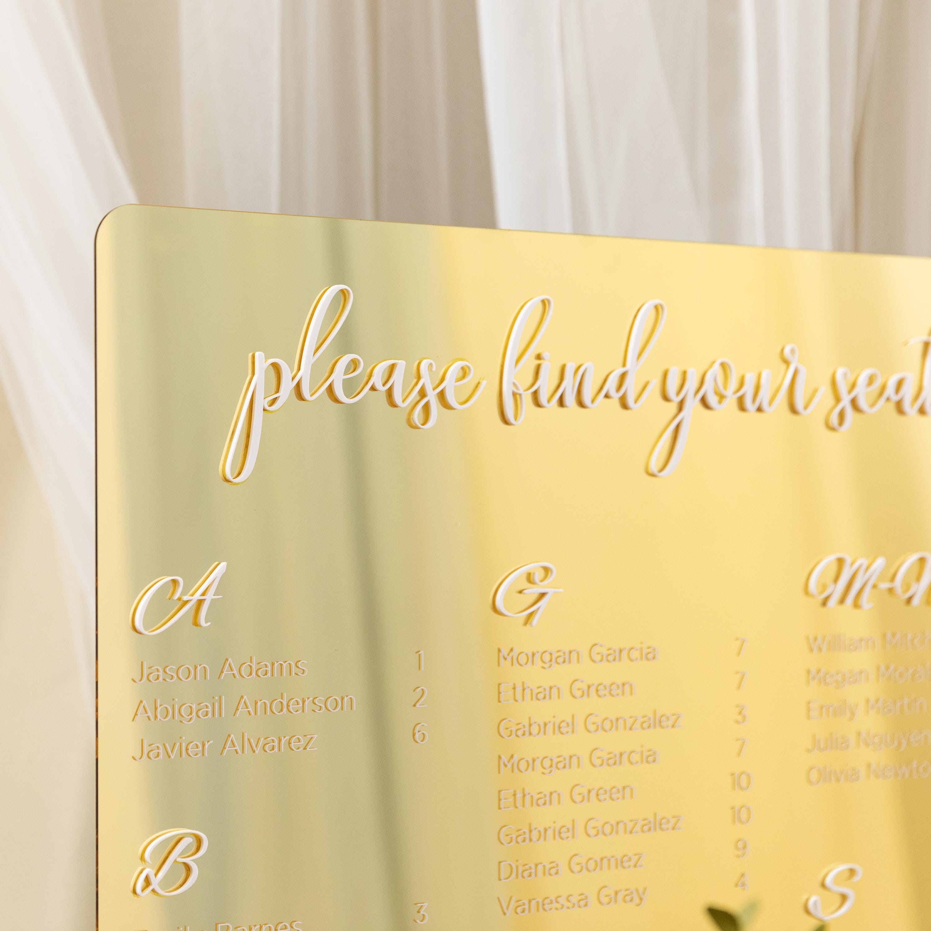 Gold Mirror Acrylic Wedding Table Plan with White 3D lettering thumbnail 2