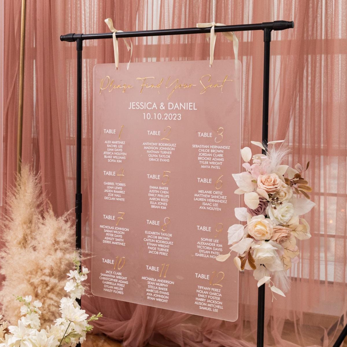 Frosted Acrylic Wedding Table Plan with Gold Acrylic Mirror 3D Lettering image 1