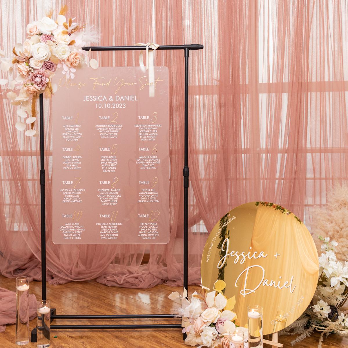 Frosted Acrylic Wedding Table Plan with Gold Acrylic Mirror 3D Lettering thumbnail 3