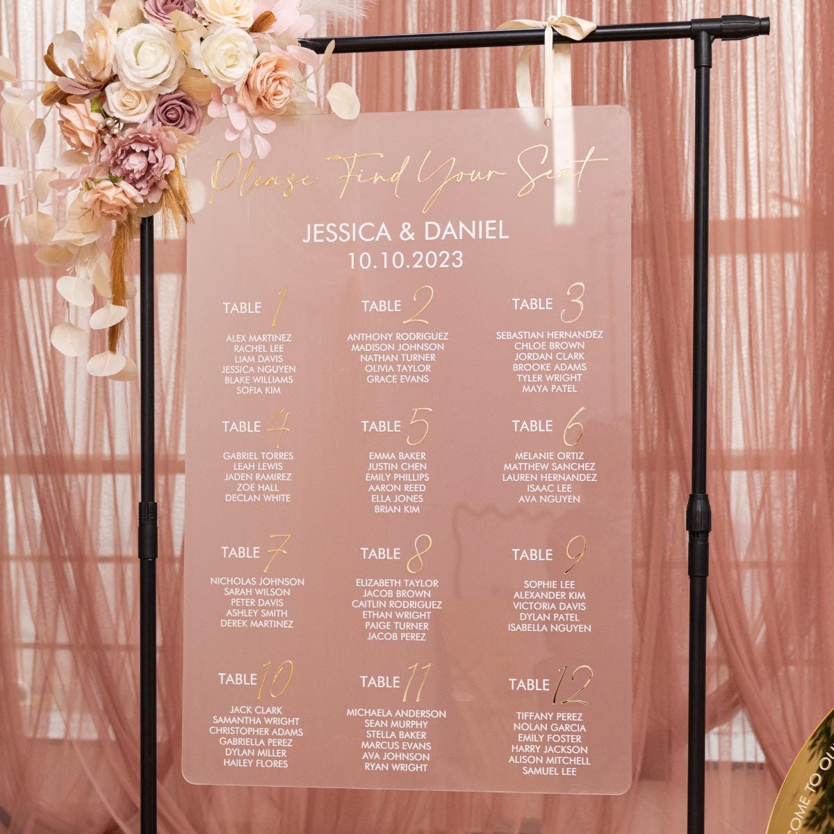 Frosted Acrylic Wedding Table Plan with Gold Acrylic Mirror 3D Lettering thumbnail 5