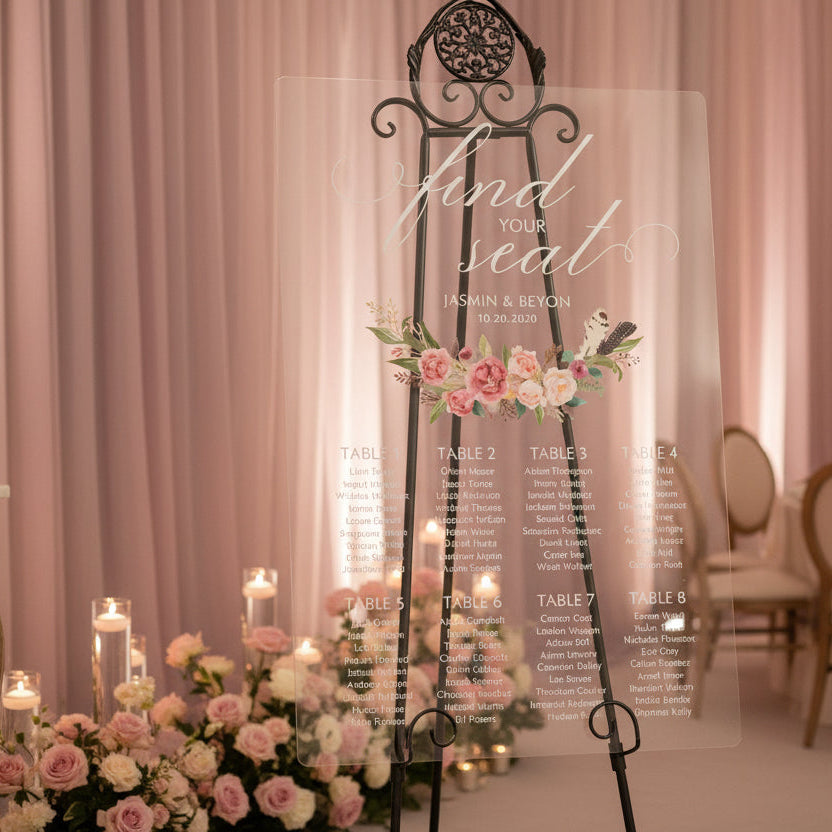 Floral Acrylic Wedding Table Seating Plan | Rose & Feather Design image 1