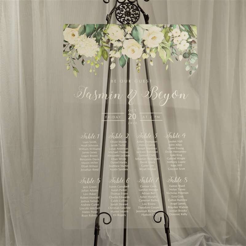 Floral Acrylic Wedding Table Seating Chart, Ivory White thumbnail 5