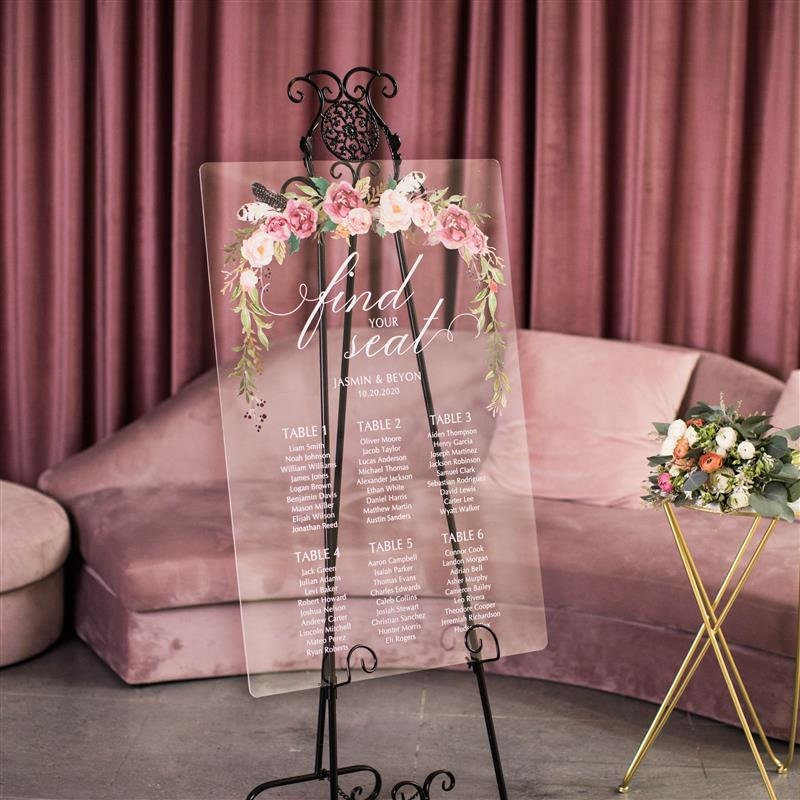 Pink Floral Clear Acrylic Table Plan thumbnail 2