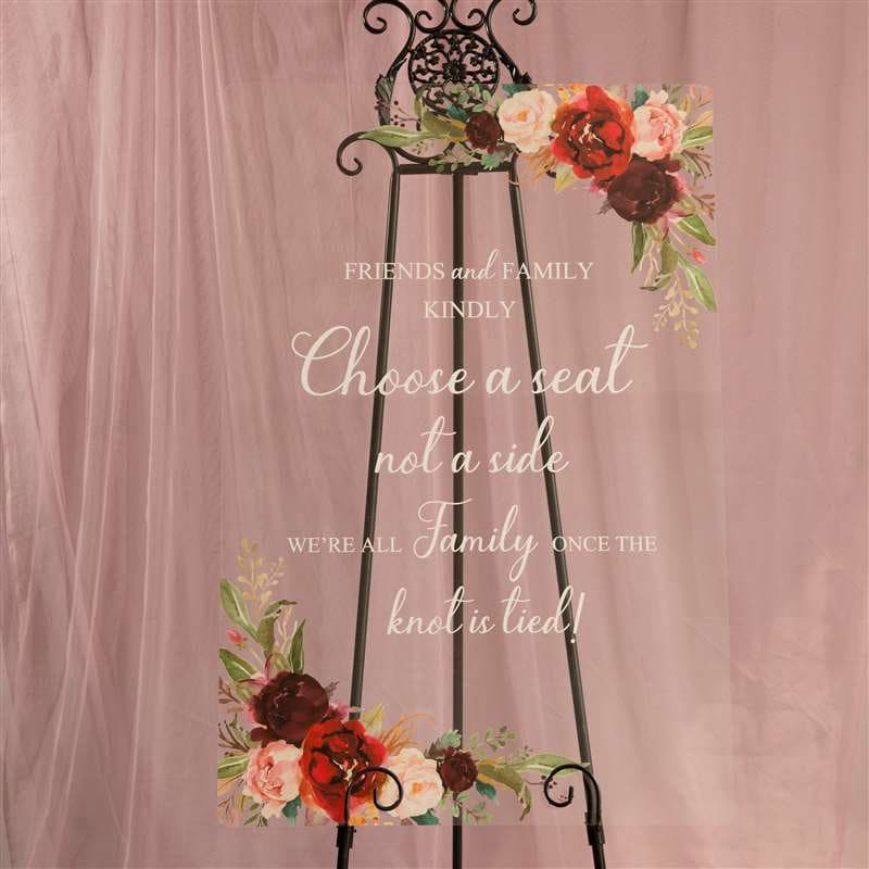 Floral Acrylic Wedding Seating Sign: Choose a Seat, Not a Side thumbnail 2