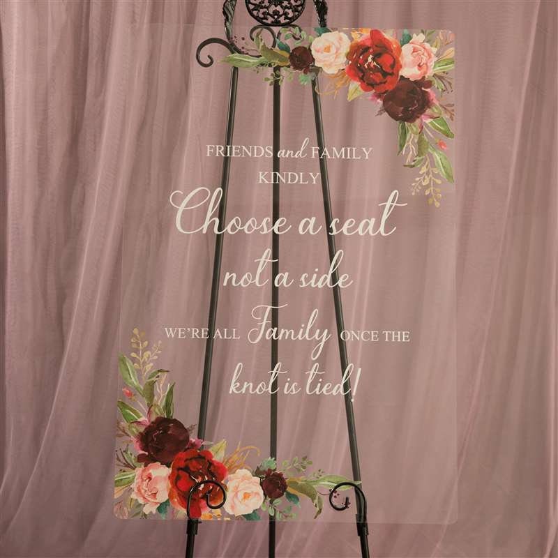 Floral Acrylic Wedding Seating Sign: Choose a Seat, Not a Side thumbnail 5