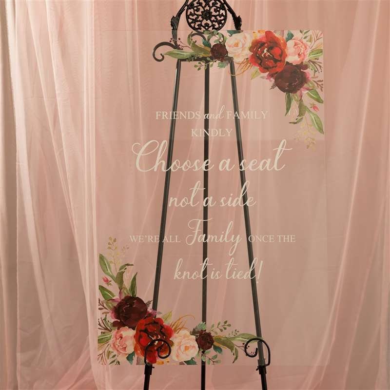 Floral Acrylic Wedding Seating Sign: Choose a Seat, Not a Side thumbnail 7