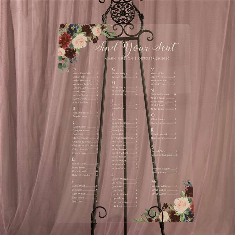 Floral Acrylic Wedding Seating Chart, Clear Table Plan image 1