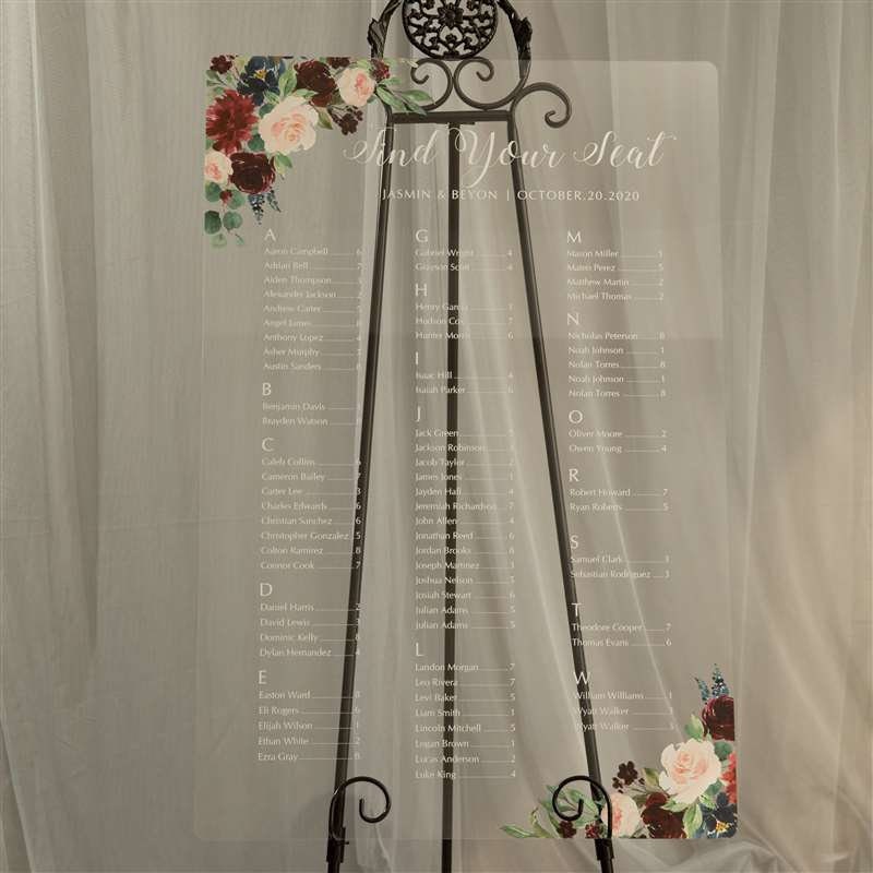 Floral Acrylic Wedding Seating Chart, Clear Table Plan thumbnail 6