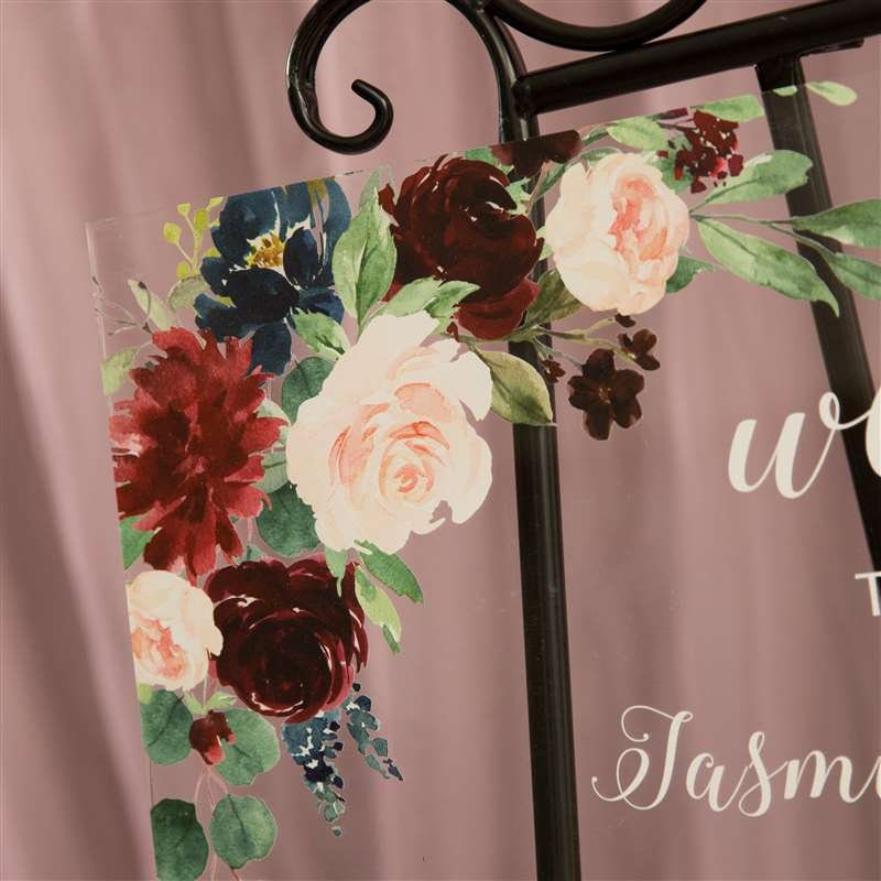 Burgundy Floral Acrylic Wedding Welcome Sign thumbnail 2