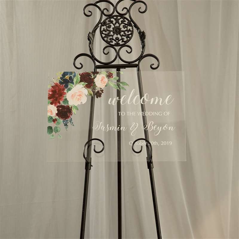 Burgundy Floral Acrylic Wedding Welcome Sign thumbnail 4