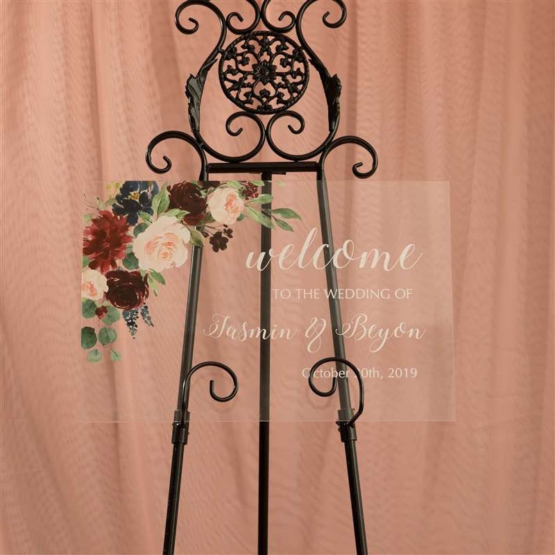 Burgundy Floral Acrylic Wedding Welcome Sign thumbnail 5