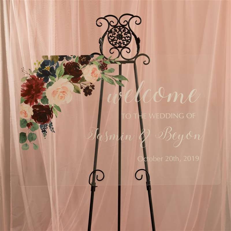 Burgundy Floral Acrylic Wedding Welcome Sign thumbnail 6